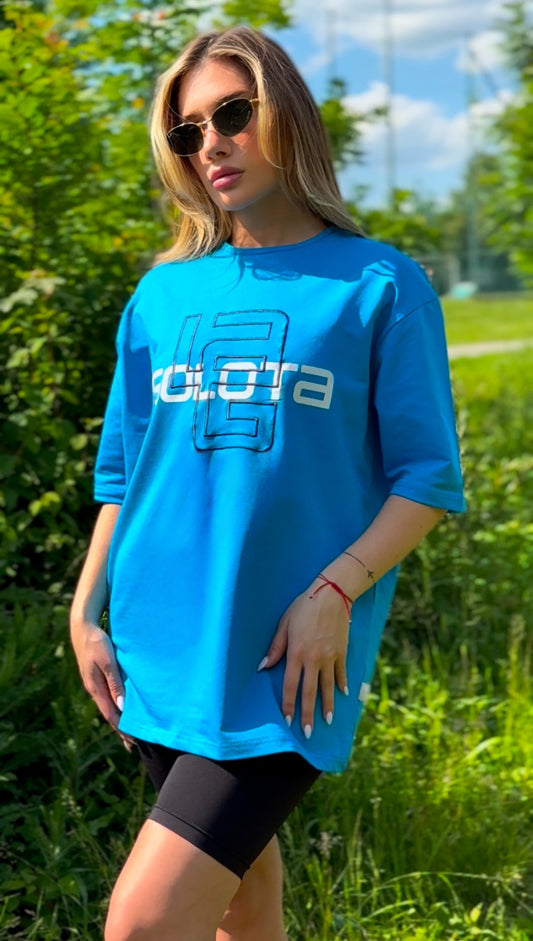 Унисекс Oversize Тениска - Baby Blue, Logo