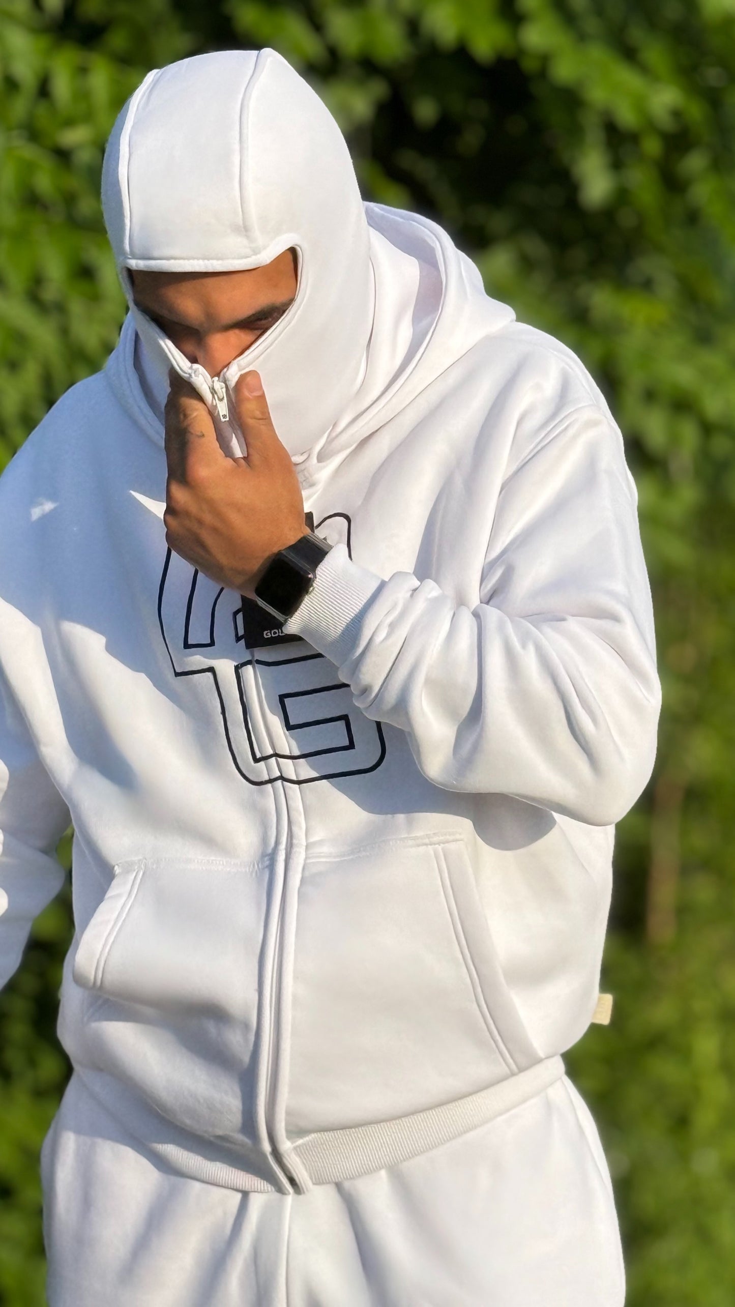 Unisex Oversize Mask Hoodie - Off-White, Logo
