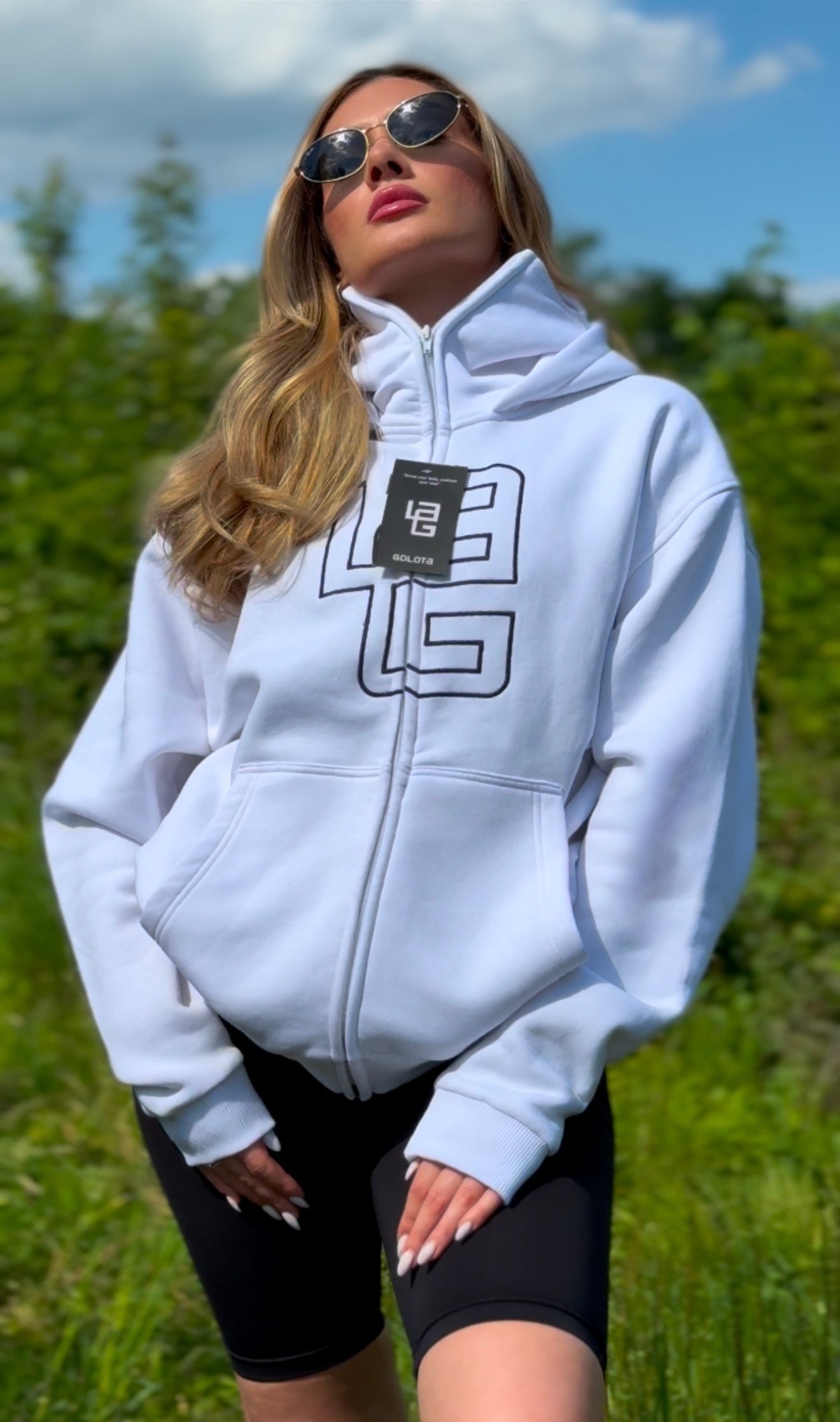 Unisex Oversize Mask Hoodie - Off-White, Logo