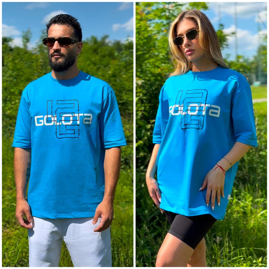 Унисекс Oversize Тениска - Baby Blue, Logo