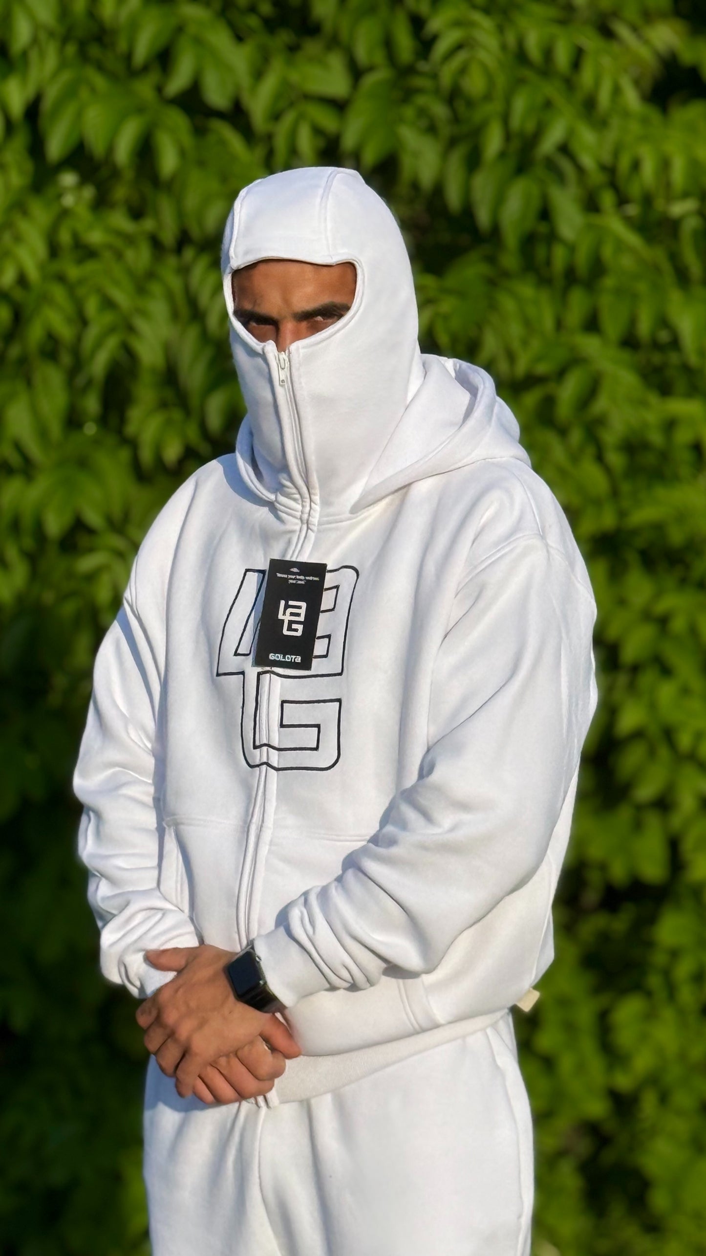 Unisex Oversize Mask Hoodie - Off-White, Logo